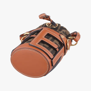 Pre-owned Fendi Nano Step Out Brown Canvas×Leather 7AS189 shoulderbag | stylenewstar