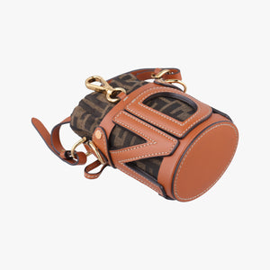 Pre-owned Fendi Nano Step Out Brown Canvas×Leather 7AS189 shoulderbag | stylenewstar