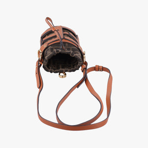 Pre-owned Fendi Nano Step Out Brown Canvas×Leather 7AS189 shoulderbag | stylenewstar