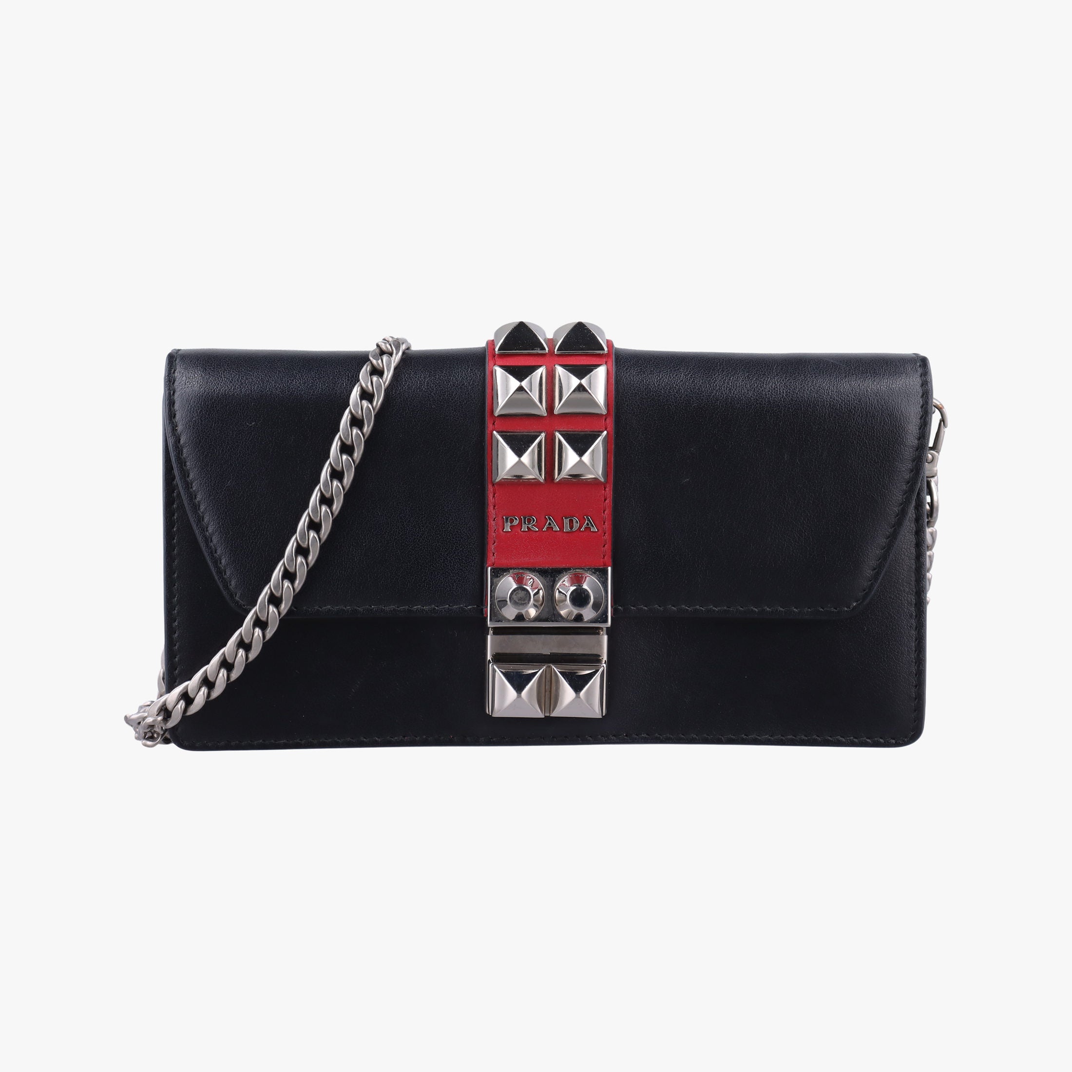 Pre-owned Prada Elektra Studded Black Leather IDH061 shoulderbag | stylenewstar