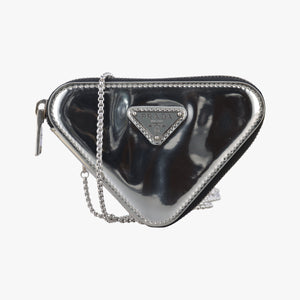 Pre-owned Prada Triangle Logo Silver patent  shoulderbag | stylenewstar