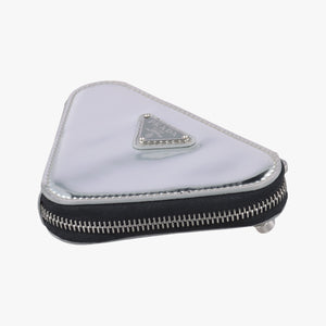 Pre-owned Prada Triangle Logo Silver patent  shoulderbag | stylenewstar