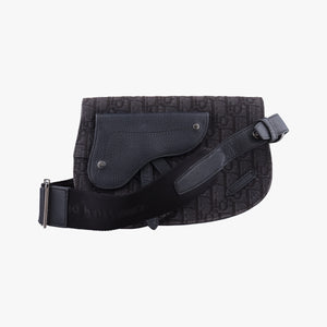 Pre-owned Christian Dior Saddle Black Jacquard×Leather  bum bag/waist bag | stylenewstar