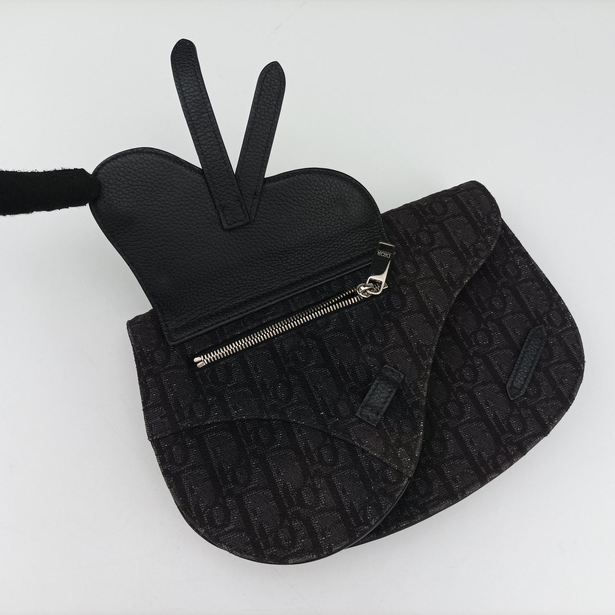 Pre-owned Christian Dior Saddle Black Jacquard×Leather  bum bag/waist bag | stylenewstar