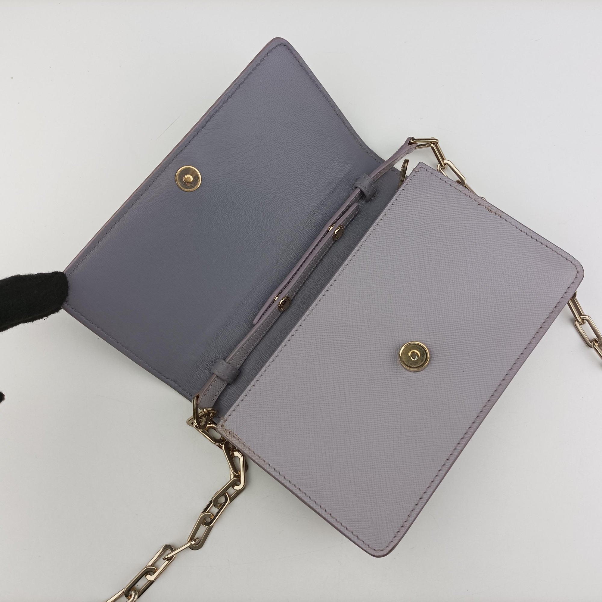 Pre-owned Prada Logo Chain Purple SAFFIANO Leather BT1035 shoulderbag | stylenewstar