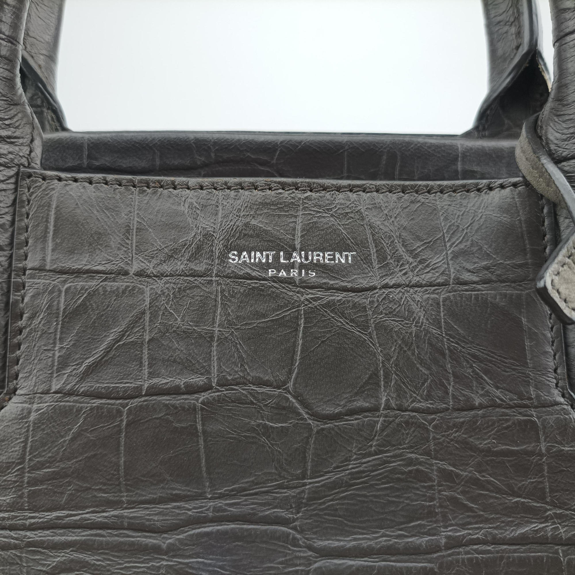 Pre-owned Yves Saint Laurent Cabas Rive Gauche Dark Gray Crocodile Embossed Calfskin Leather 400413 shoulderbag | stylenewstar