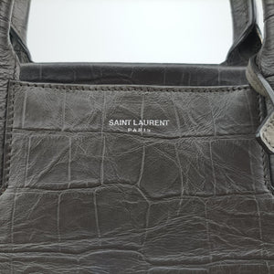Pre-owned Yves Saint Laurent Cabas Rive Gauche Dark Gray Crocodile Embossed Calfskin Leather 400413 shoulderbag | stylenewstar