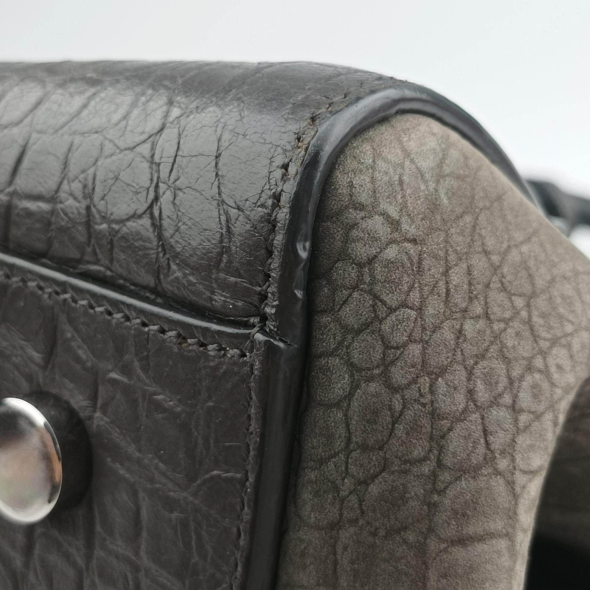 Pre-owned Yves Saint Laurent Cabas Rive Gauche Dark Gray Crocodile Embossed Calfskin Leather 400413 shoulderbag | stylenewstar