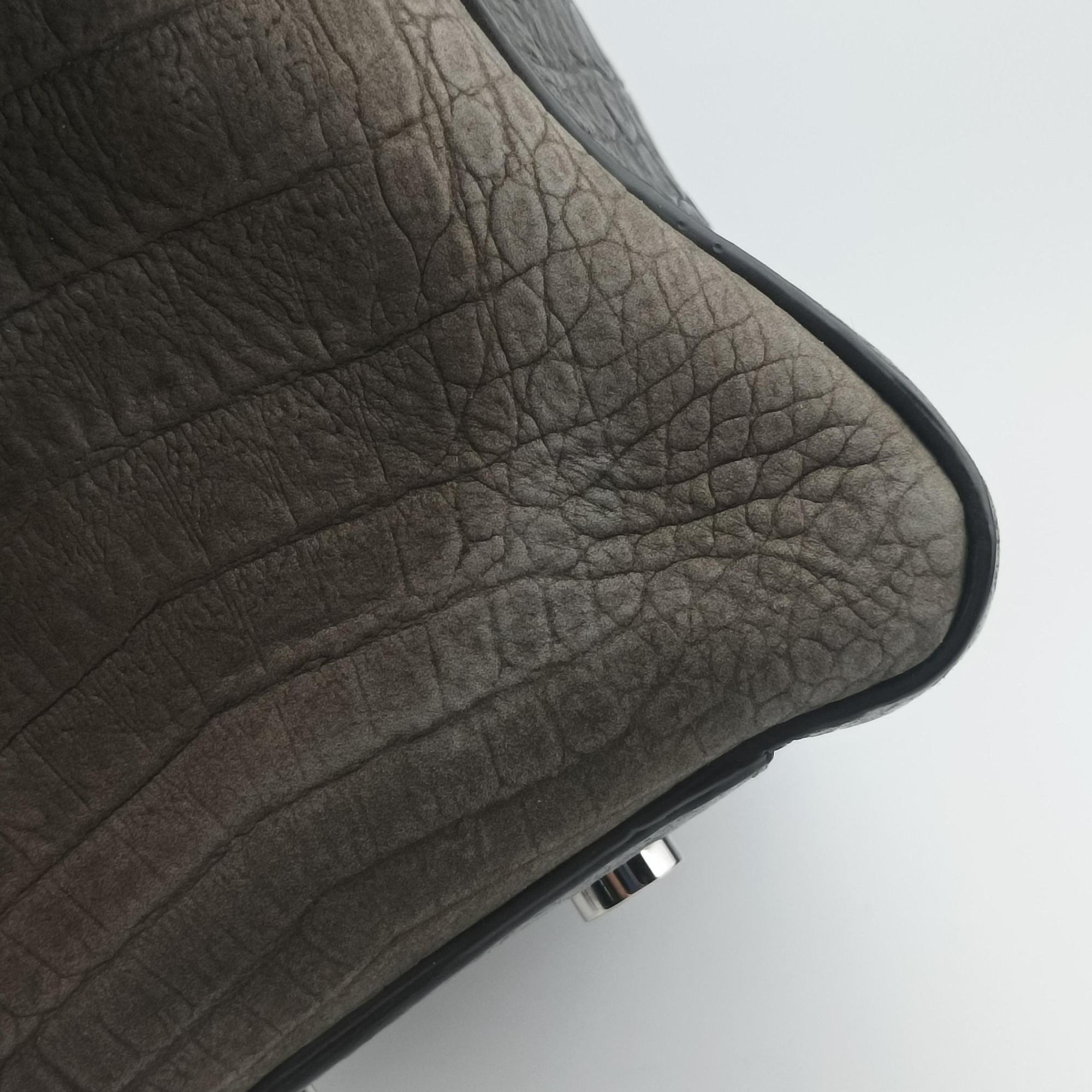 Pre-owned Yves Saint Laurent Cabas Rive Gauche Dark Gray Crocodile Embossed Calfskin Leather 400413 shoulderbag | stylenewstar
