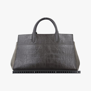 Pre-owned Yves Saint Laurent Cabas Rive Gauche Dark Gray Crocodile Embossed Calfskin Leather 400413 shoulderbag | stylenewstar