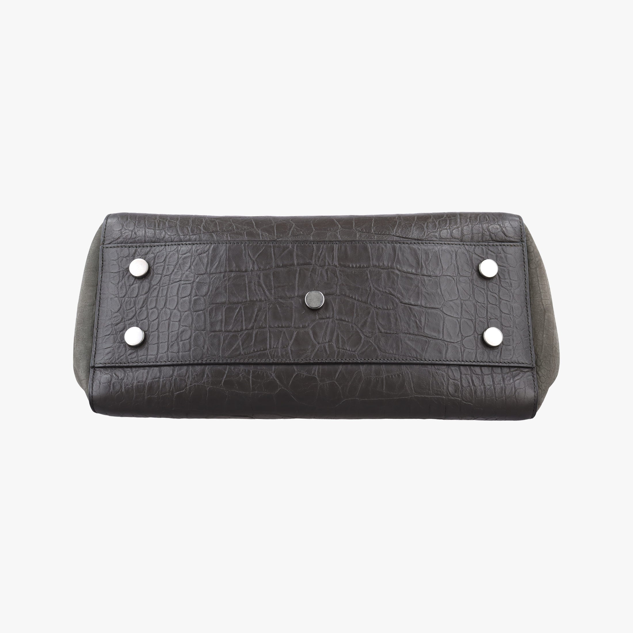 Pre-owned Yves Saint Laurent Cabas Rive Gauche Dark Gray Crocodile Embossed Calfskin Leather 400413 shoulderbag | stylenewstar