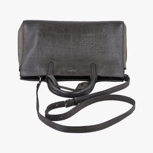 Pre-owned Yves Saint Laurent Cabas Rive Gauche Dark Gray Crocodile Embossed Calfskin Leather 400413 shoulderbag | stylenewstar