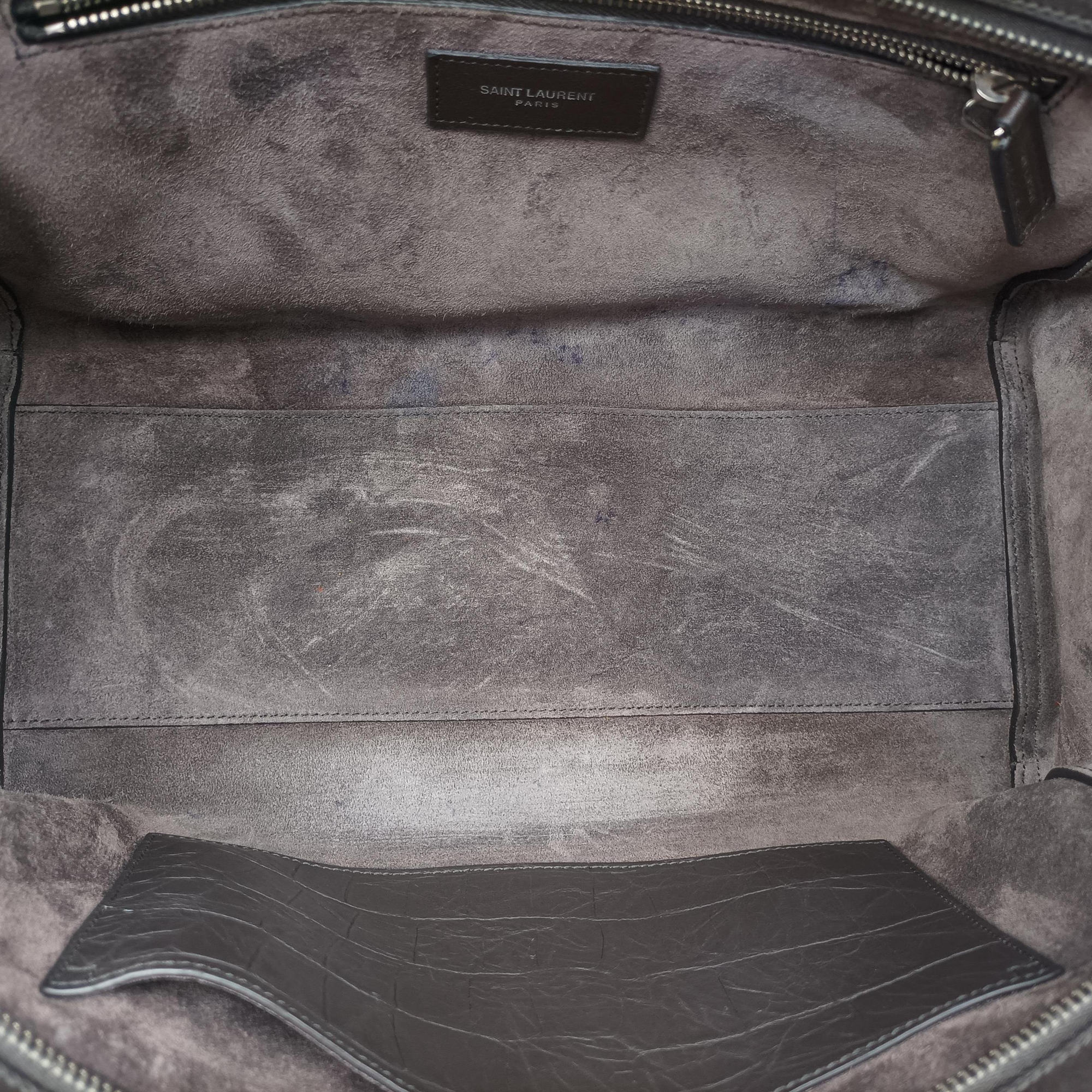 Pre-owned Yves Saint Laurent Cabas Rive Gauche Dark Gray Crocodile Embossed Calfskin Leather 400413 shoulderbag | stylenewstar
