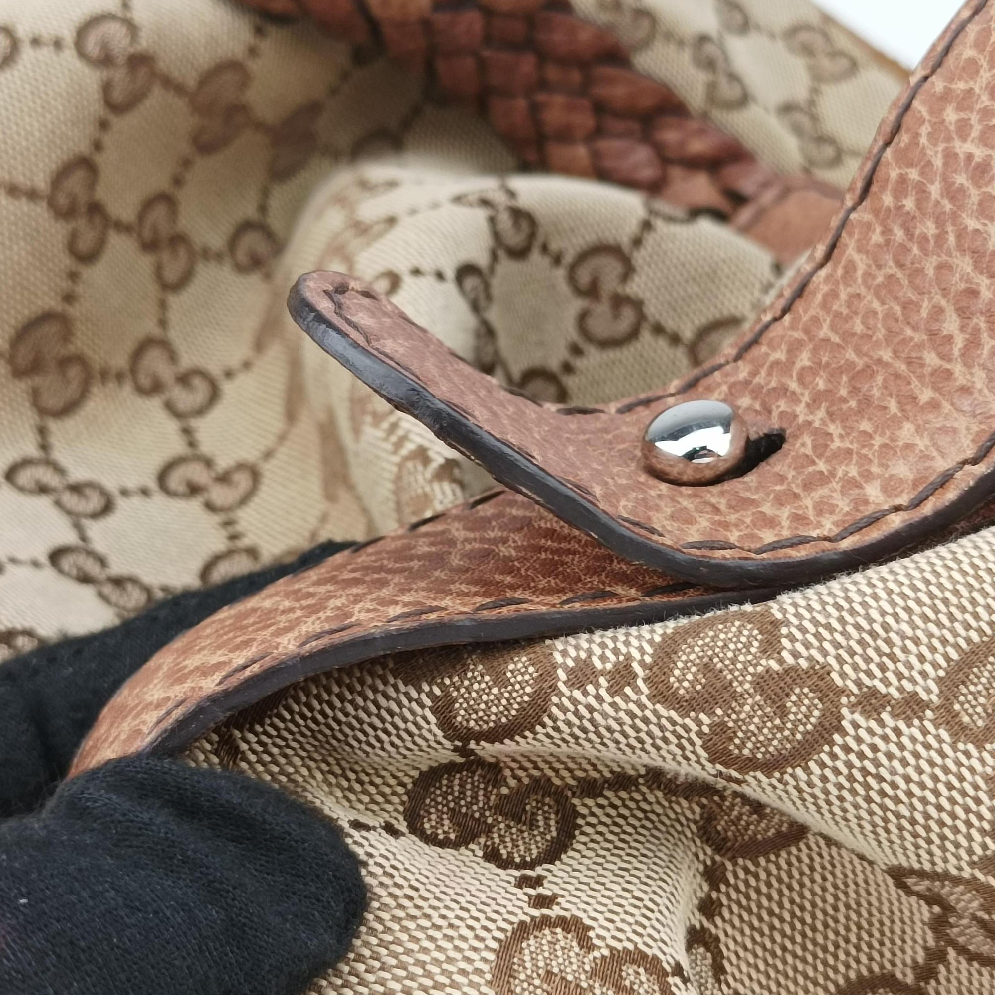 Pre-owned Gucci Medium Bamboo Brown Canvas×Leather 232959 handbag | stylenewstar