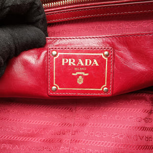 Pre-owned Prada Vitello Shine Shopping Peonia Burgundy Leather BL0821 shoulderbag | stylenewstar