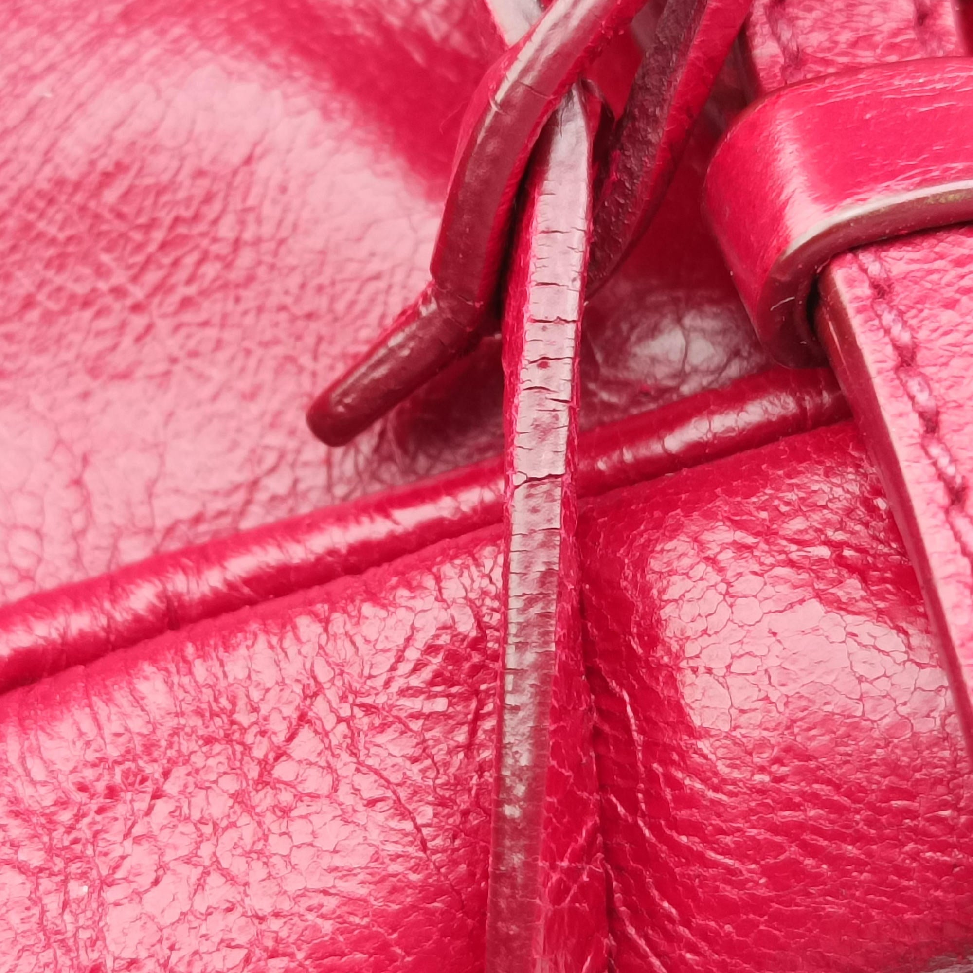Pre-owned Prada Vitello Shine Shopping Peonia Burgundy Leather BL0821 shoulderbag | stylenewstar