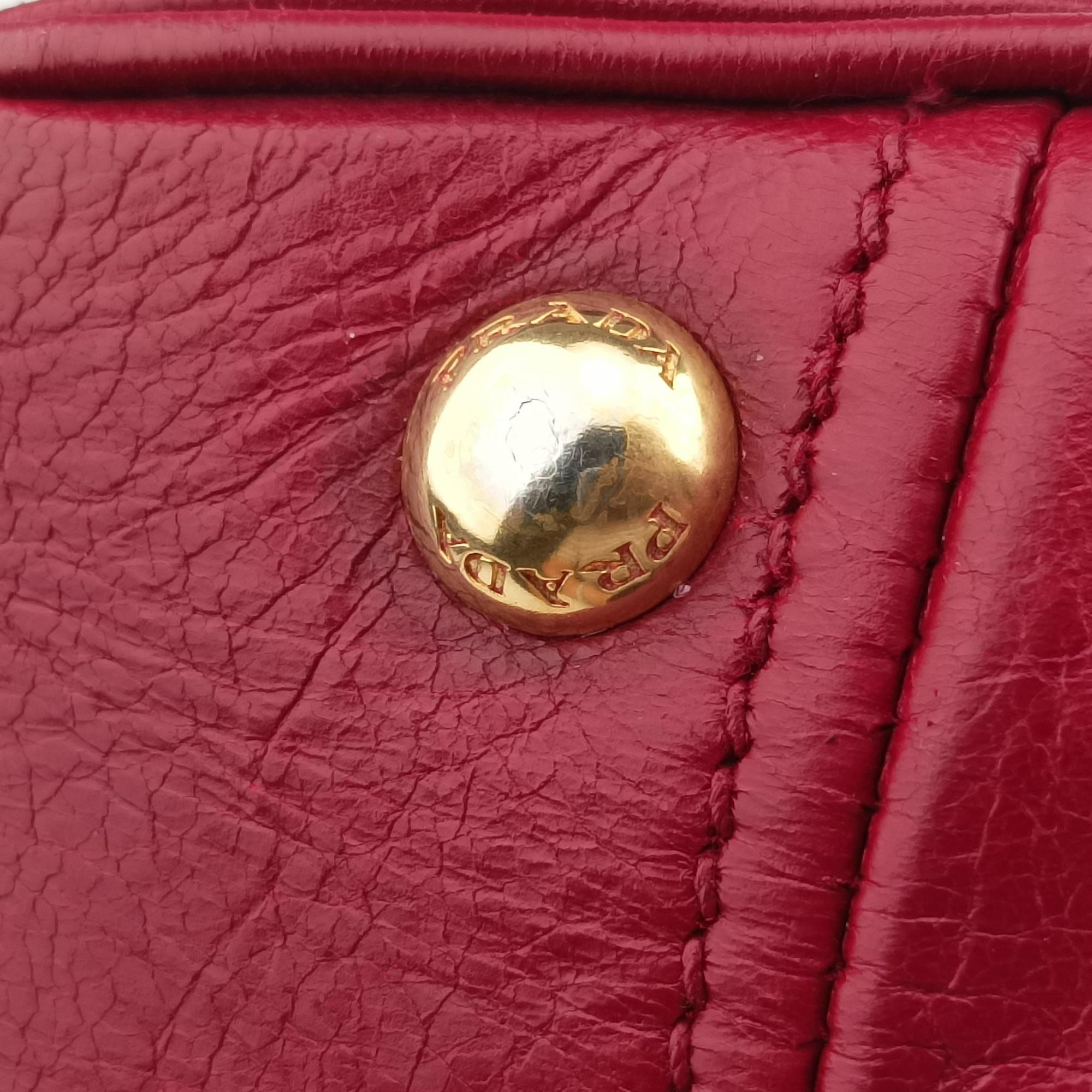 Pre-owned Prada Vitello Shine Shopping Peonia Burgundy Leather BL0821 shoulderbag | stylenewstar