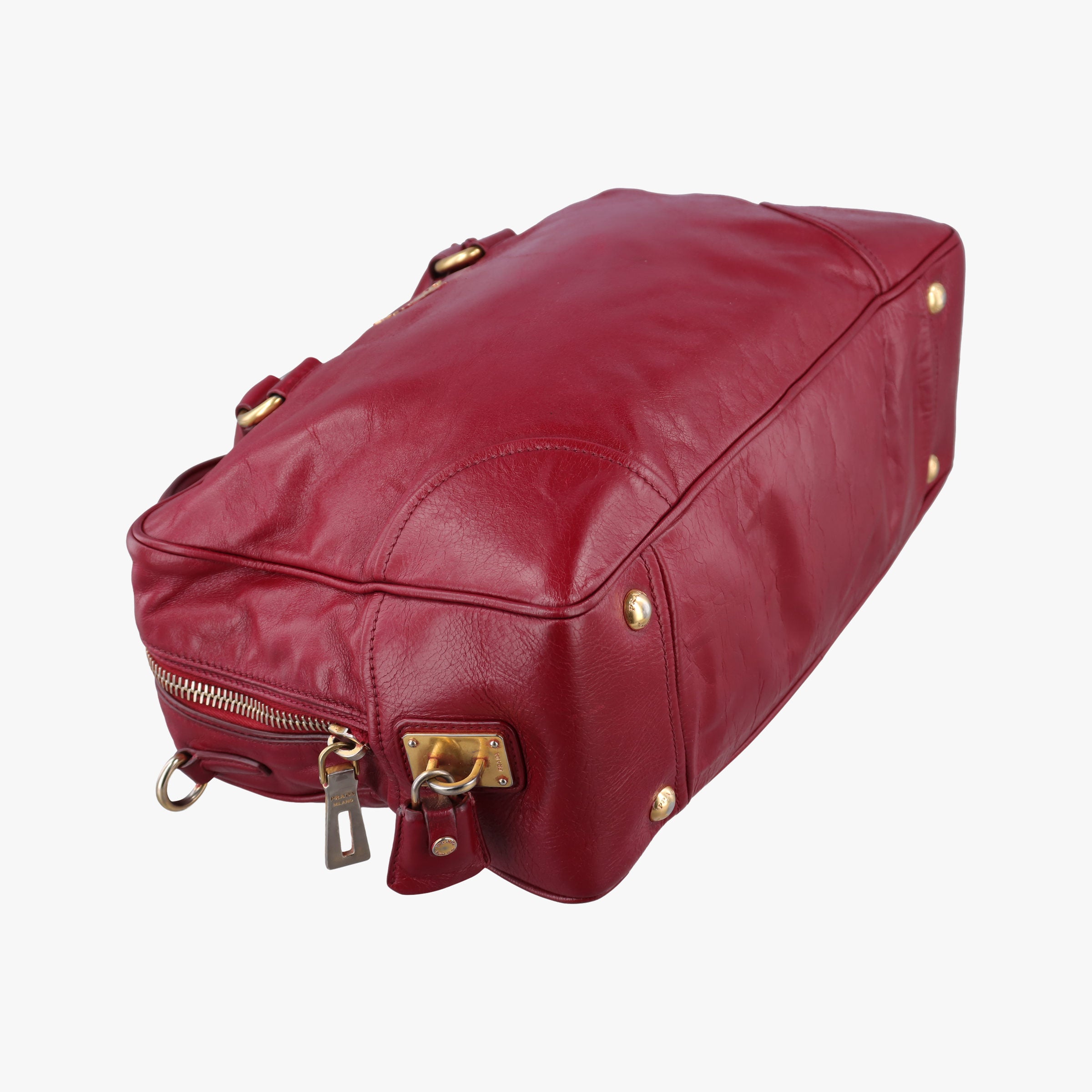 Pre-owned Prada Vitello Shine Shopping Peonia Burgundy Leather BL0821 shoulderbag | stylenewstar