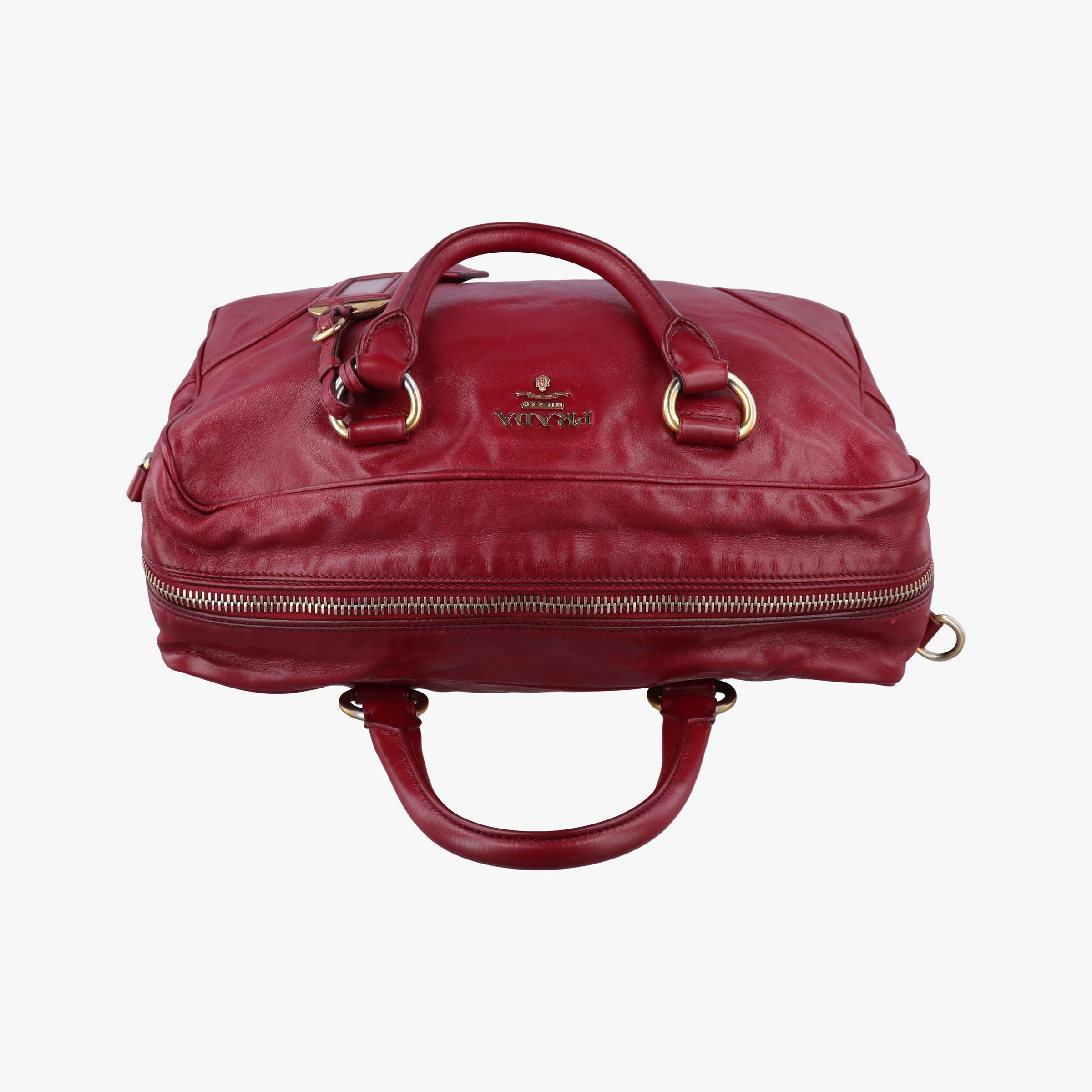 Pre-owned Prada Vitello Shine Shopping Peonia Burgundy Leather BL0821 shoulderbag | stylenewstar