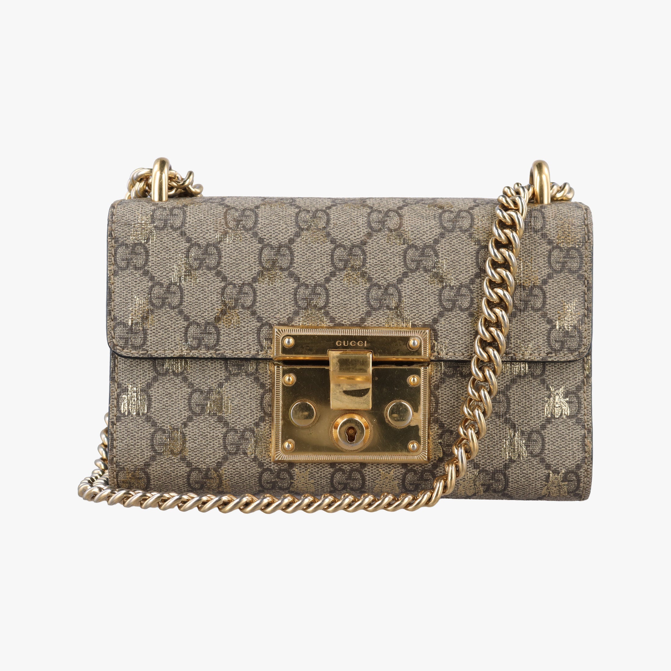 Pre-owned Gucci Padlock Brown PVC coated canvas 409487 shoulderbag | stylenewstar