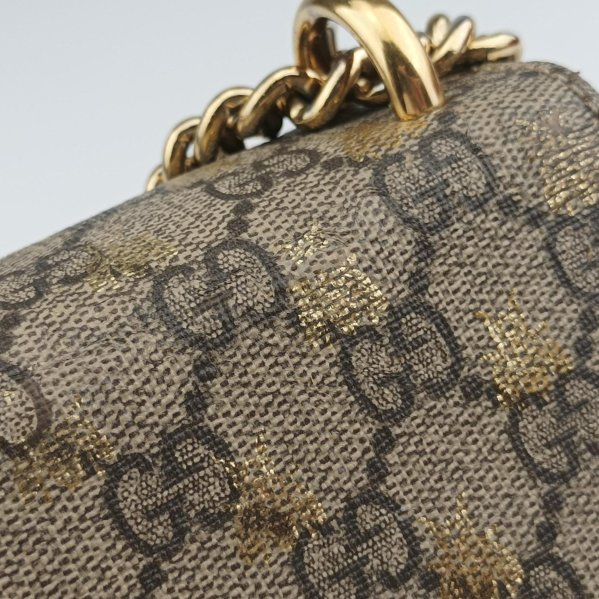 Pre-owned Gucci Padlock Brown PVC coated canvas 409487 shoulderbag | stylenewstar