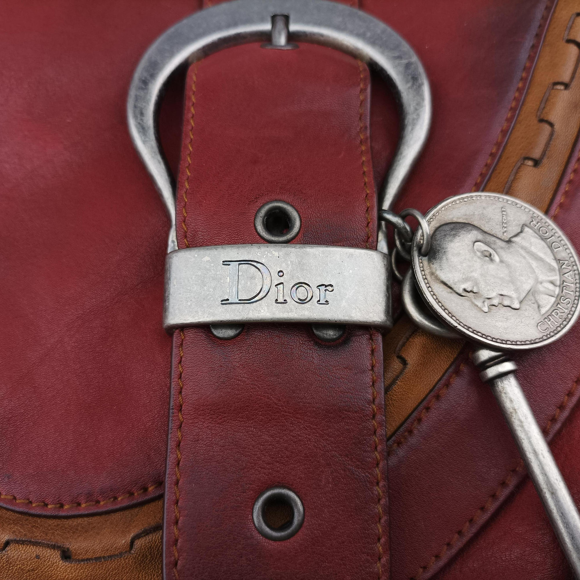Secondhand Christian Dior Gaucho Burgundy Leather  handbag | stylenewstar