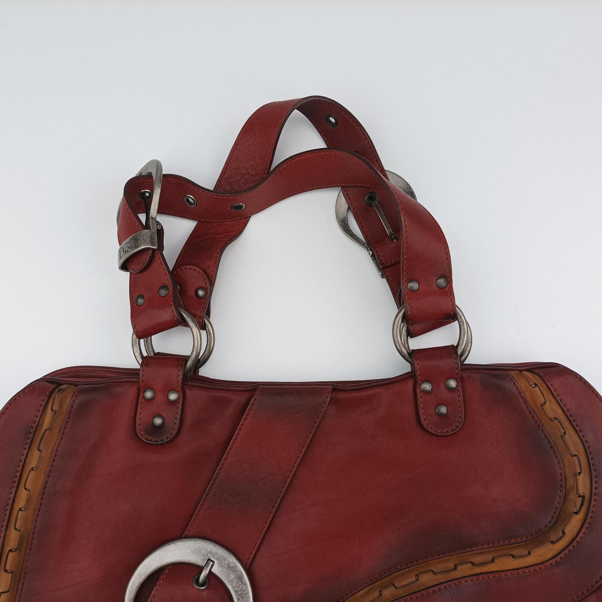 Secondhand Christian Dior Gaucho Burgundy Leather  handbag | stylenewstar