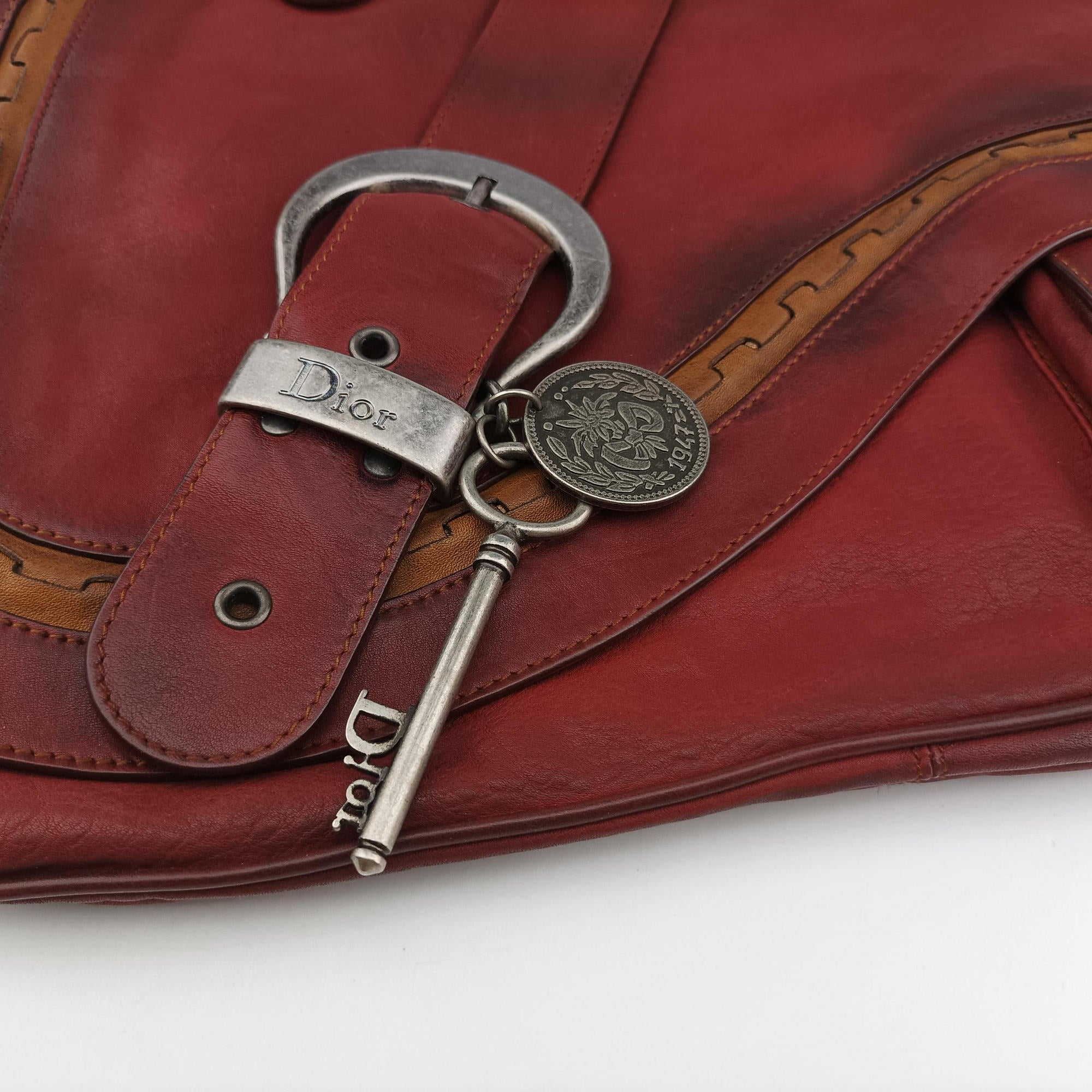 Secondhand Christian Dior Gaucho Burgundy Leather  handbag | stylenewstar