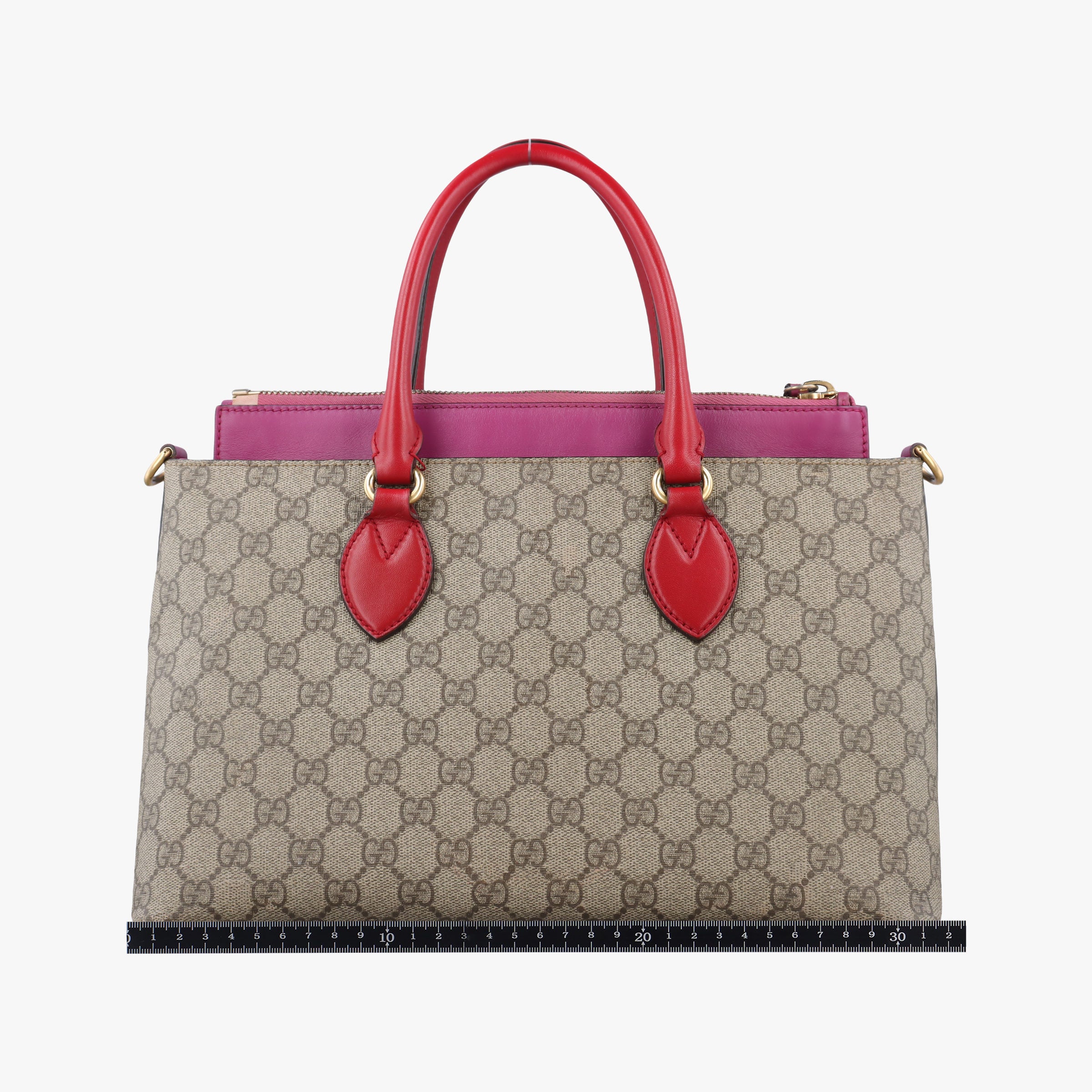 Pre-owned Gucci GG SUPREME Beige×Pink×Red PVC coated canvas × leather 409534 shoulderbag | stylenewstar