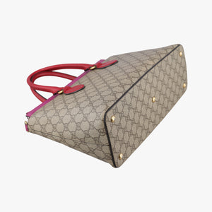 Pre-owned Gucci GG SUPREME Beige×Pink×Red PVC coated canvas × leather 409534 shoulderbag | stylenewstar