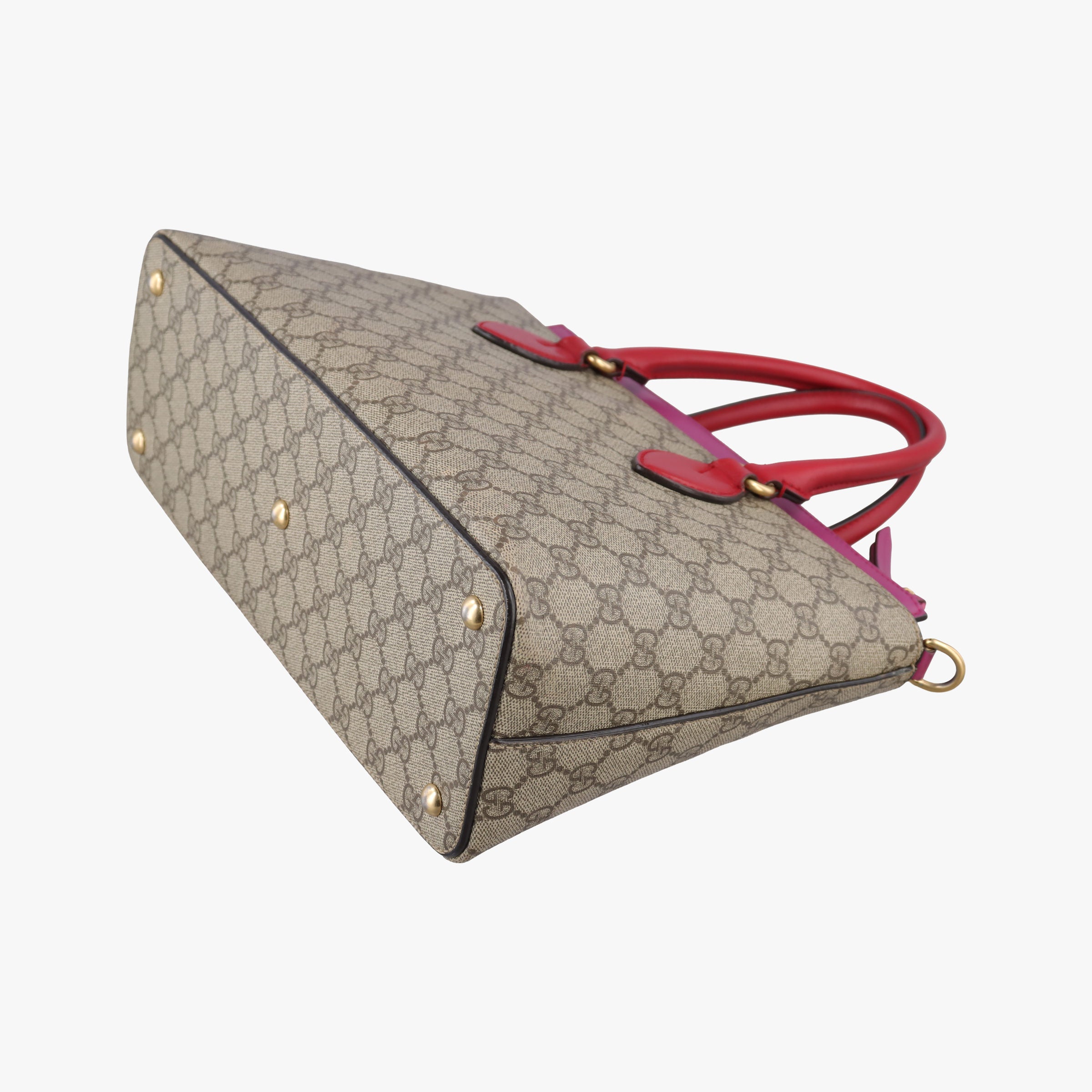 Pre-owned Gucci GG SUPREME Beige×Pink×Red PVC coated canvas × leather 409534 shoulderbag | stylenewstar