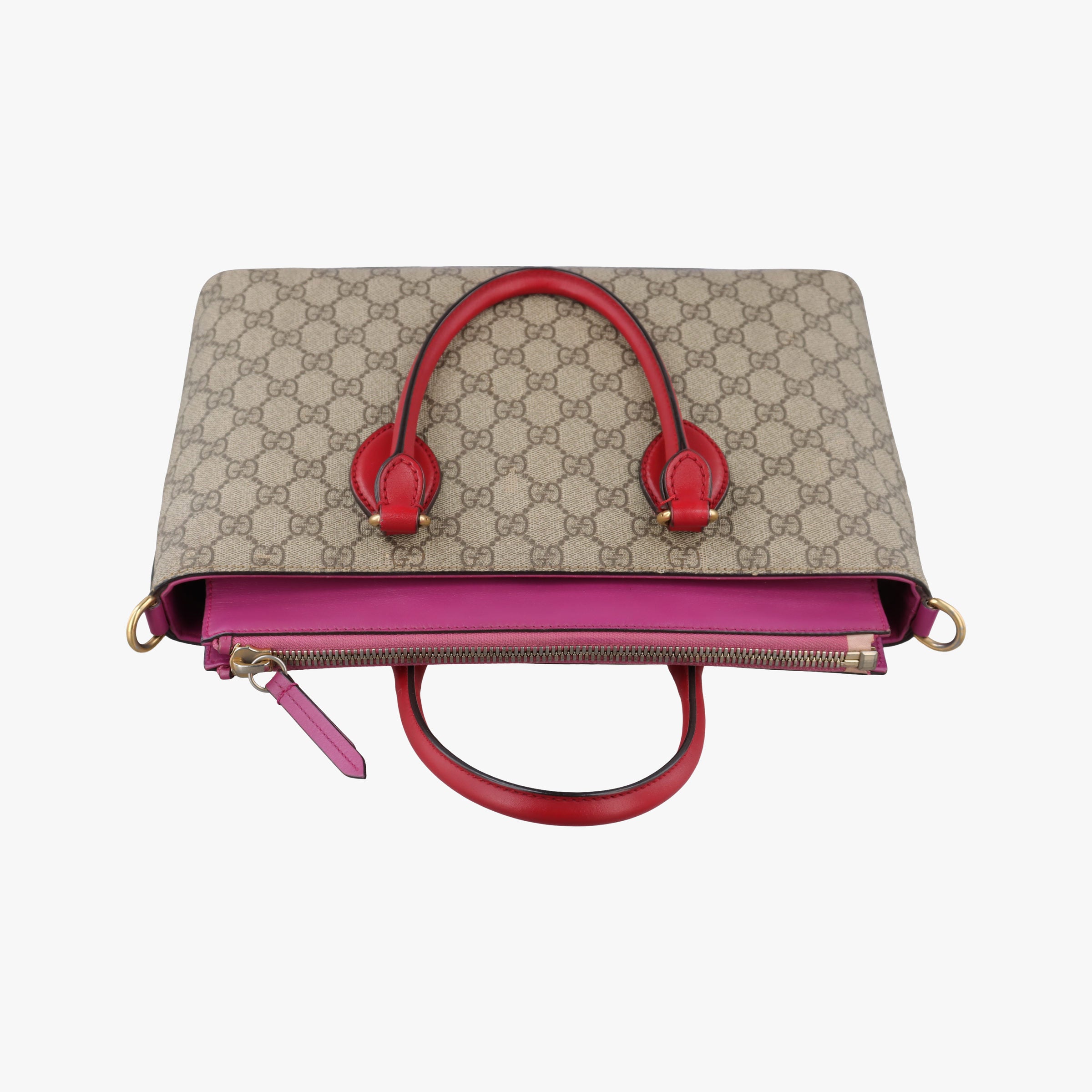 Pre-owned Gucci GG SUPREME Beige×Pink×Red PVC coated canvas × leather 409534 shoulderbag | stylenewstar