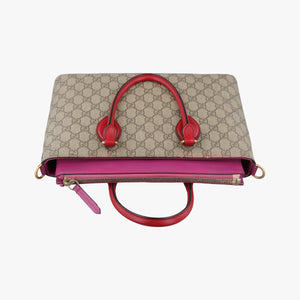 Pre-owned Gucci GG SUPREME Beige×Pink×Red PVC coated canvas × leather 409534 shoulderbag | stylenewstar