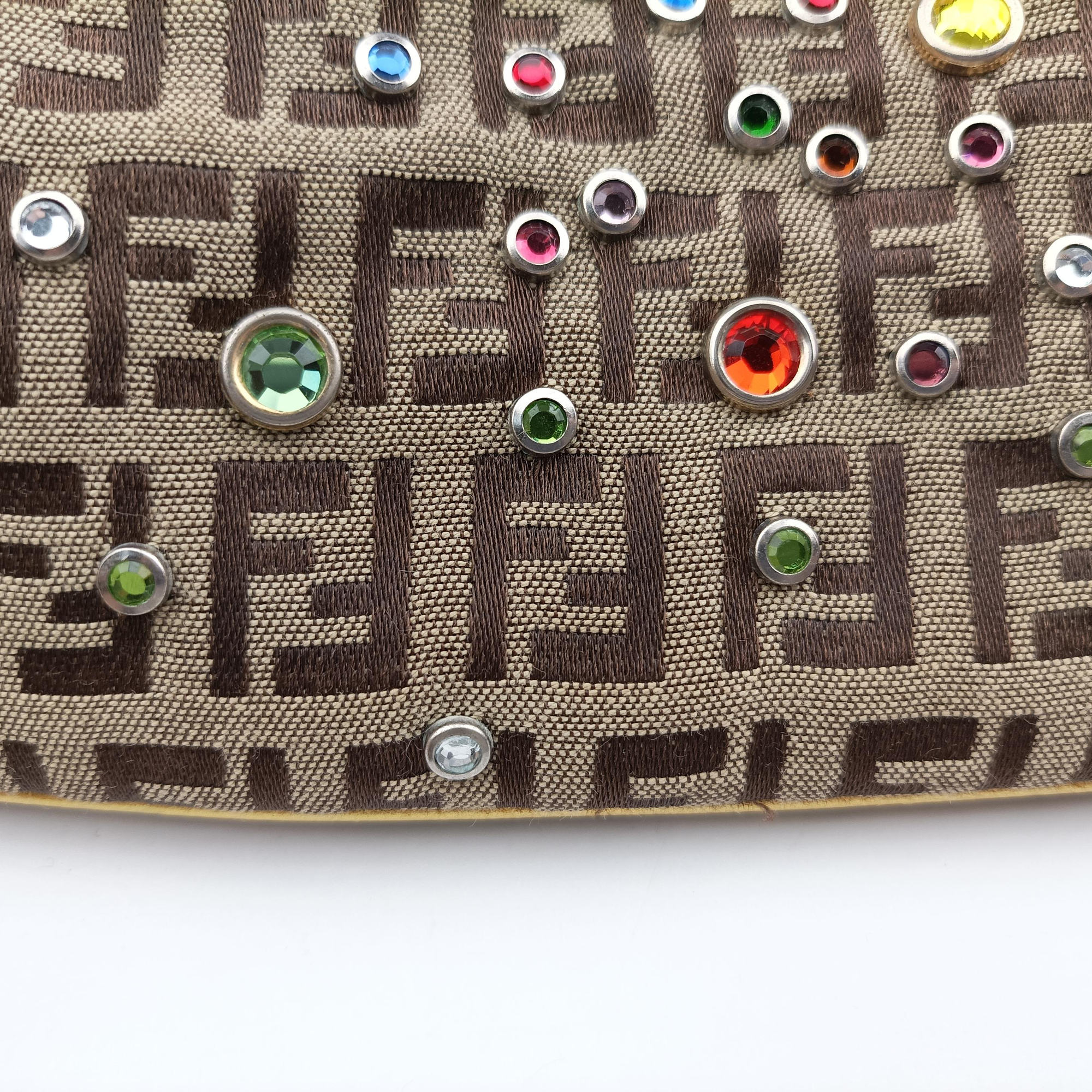 Pre-owned Fendi Zucchino Studded Tobacco Brown × Gold fabric 8BR594 handbag | stylenewstar