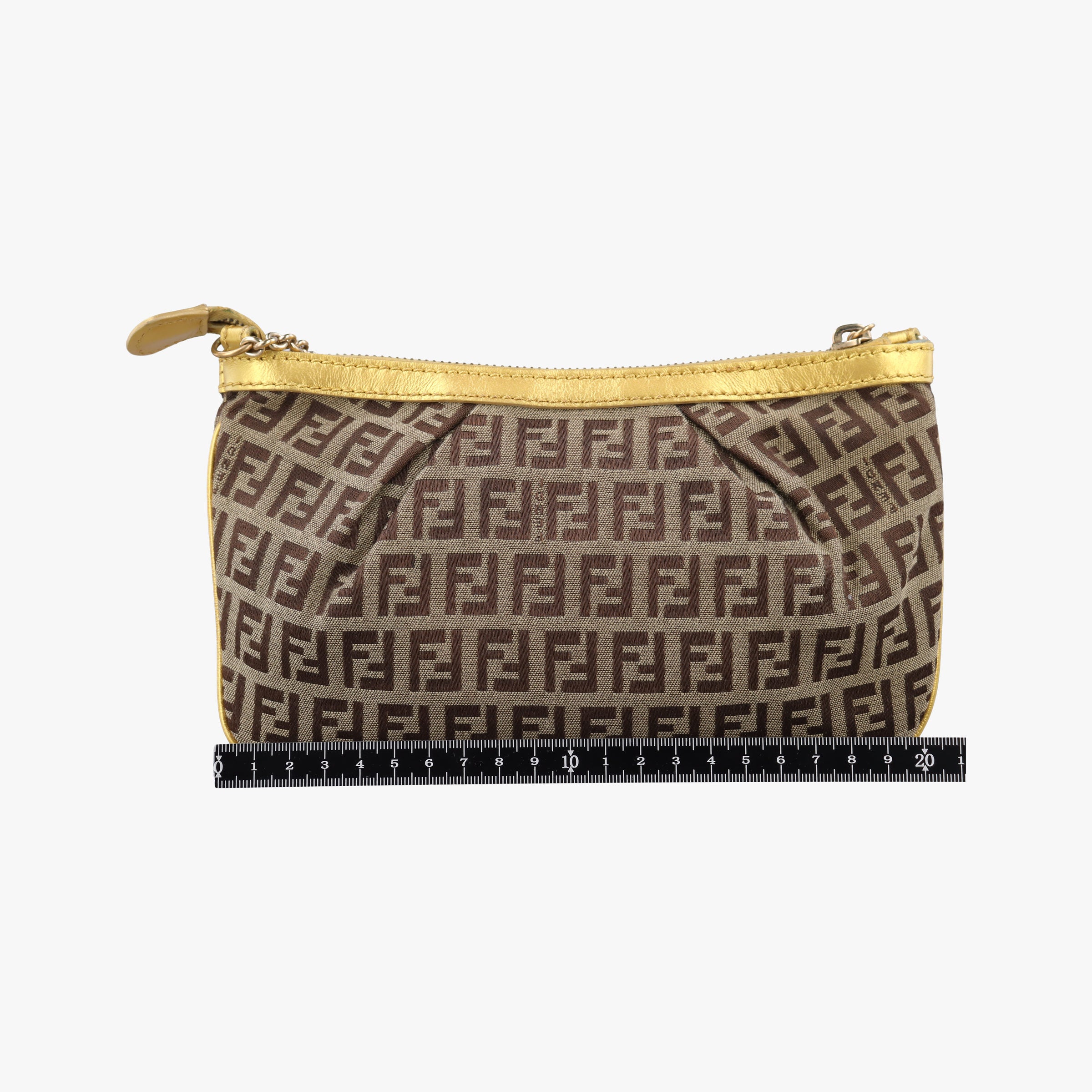 Pre-owned Fendi Zucchino Studded Tobacco Brown × Gold fabric 8BR594 handbag | stylenewstar