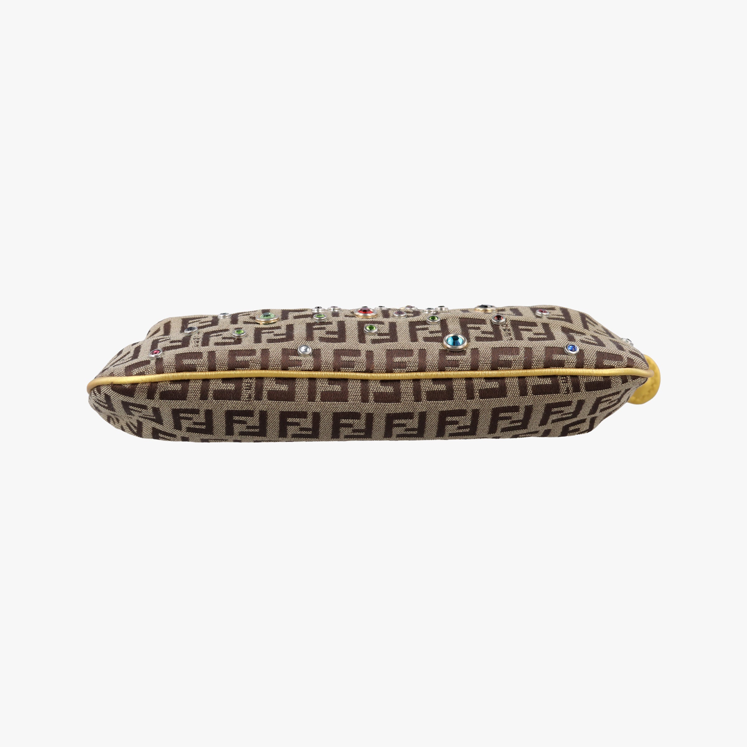 Pre-owned Fendi Zucchino Studded Tobacco Brown × Gold fabric 8BR594 handbag | stylenewstar
