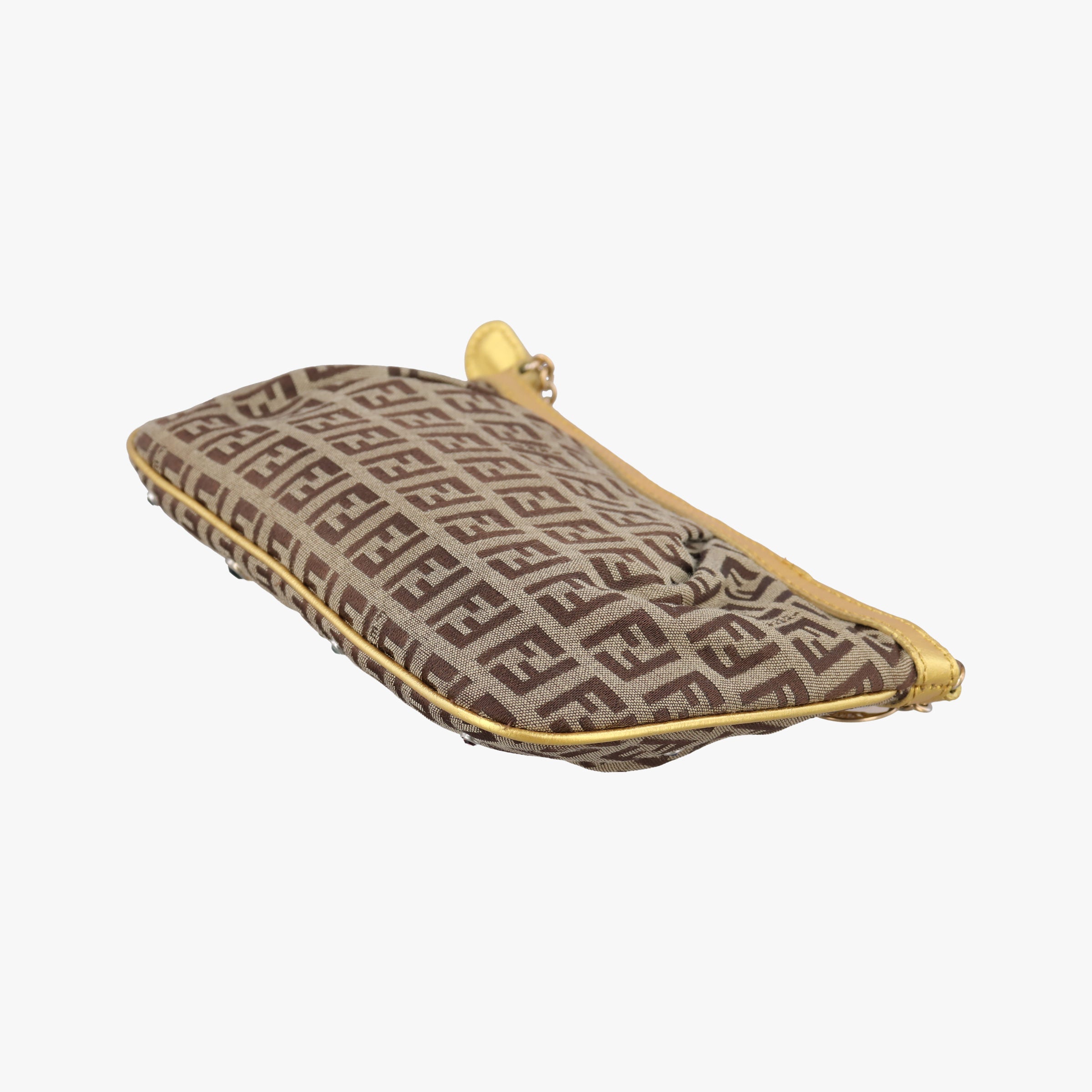 Pre-owned Fendi Zucchino Studded Tobacco Brown × Gold fabric 8BR594 handbag | stylenewstar