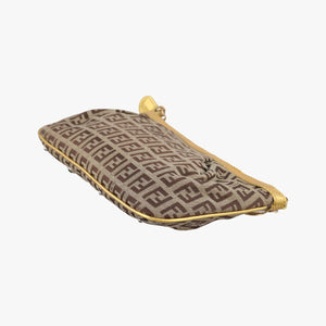 Pre-owned Fendi Zucchino Studded Tobacco Brown × Gold fabric 8BR594 handbag | stylenewstar