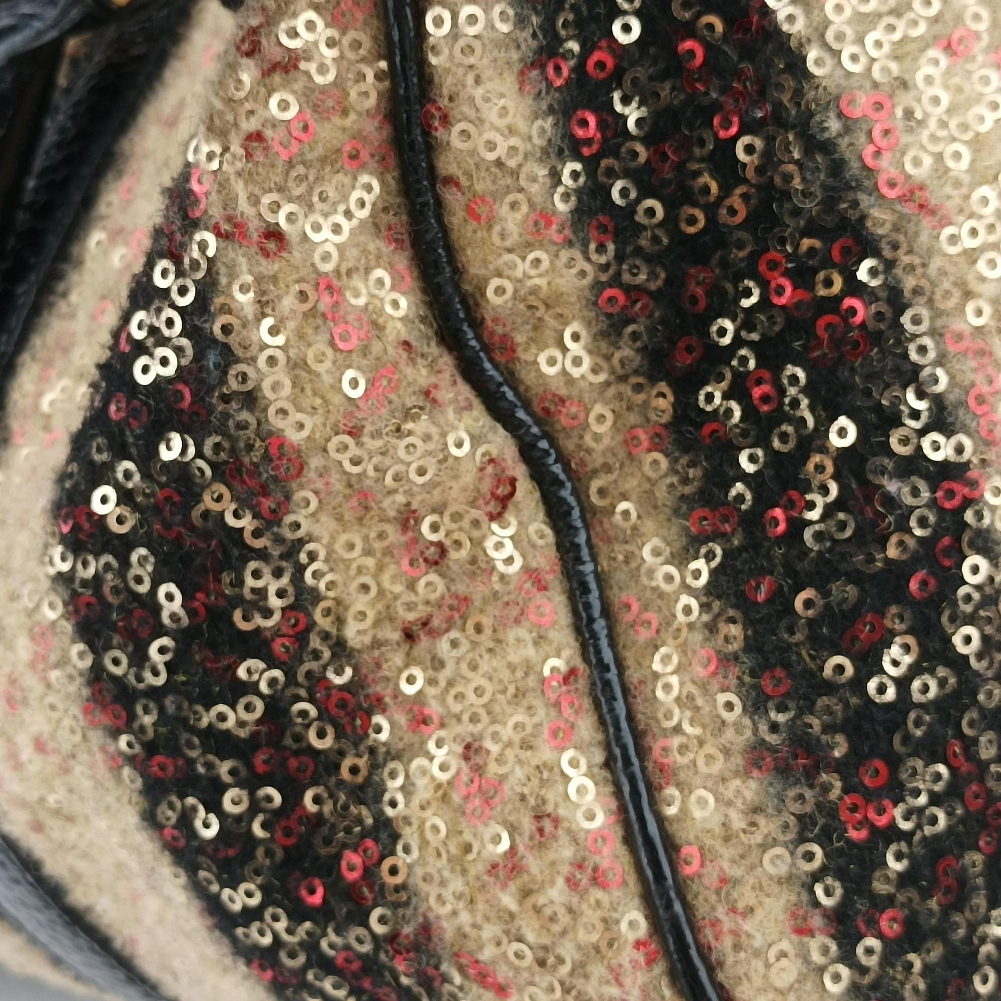 Pre-owned Fendi Forever Bauletto Black Sequin-embellished wool striped fabric × patent 8BL098 handbag | stylenewstar