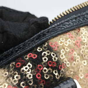 Pre-owned Fendi Forever Bauletto Black Sequin-embellished wool striped fabric × patent 8BL098 handbag | stylenewstar