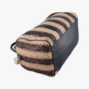Pre-owned Fendi Forever Bauletto Black Sequin-embellished wool striped fabric × patent 8BL098 handbag | stylenewstar