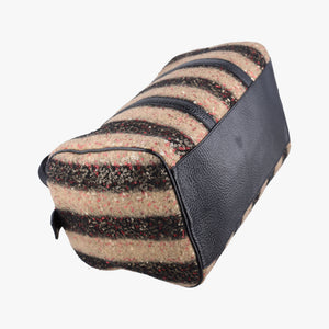 Pre-owned Fendi Forever Bauletto Black Sequin-embellished wool striped fabric × patent 8BL098 handbag | stylenewstar