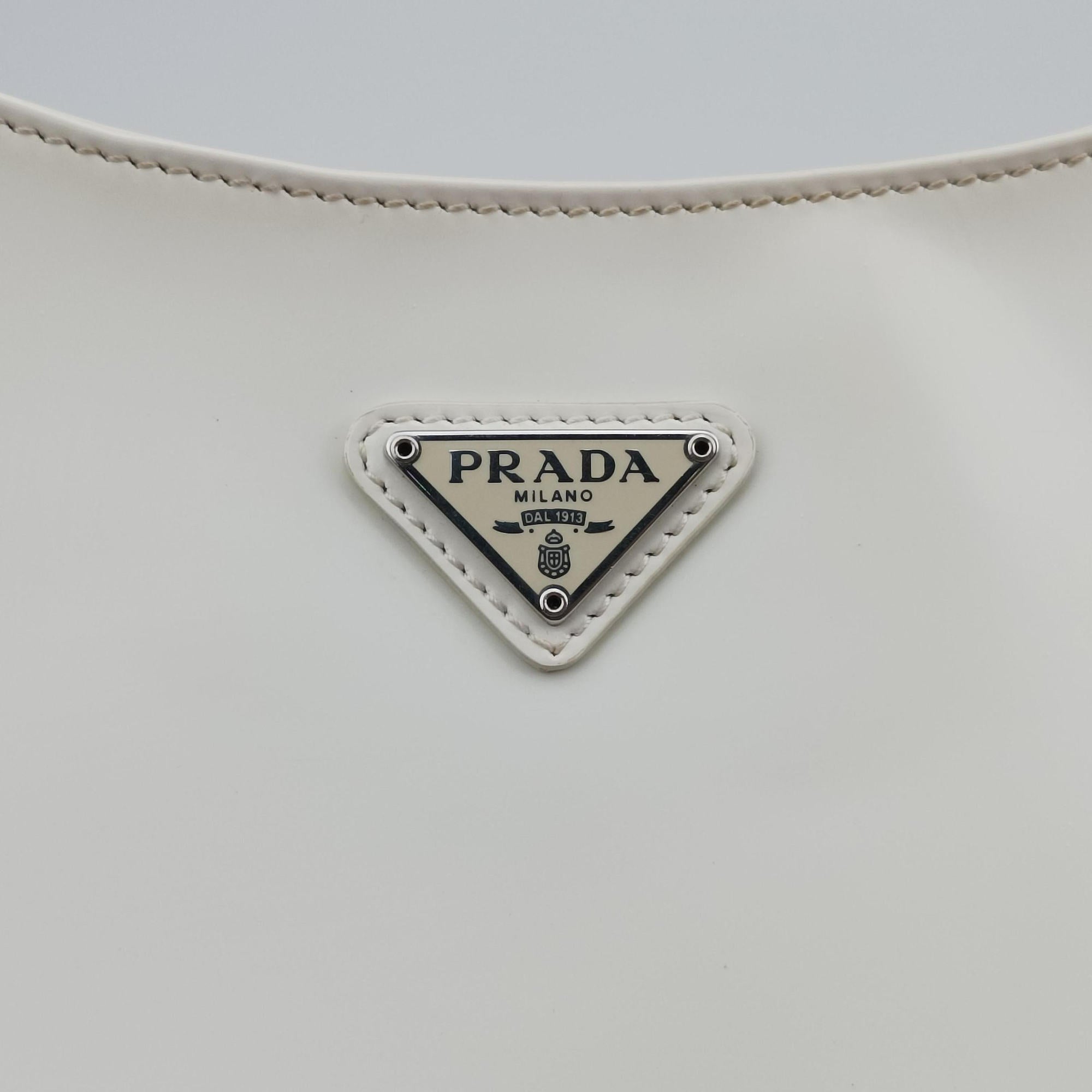 Pre-owned Prada Cleo White Brushed leather 1BC499 shoulderbag | stylenewstar