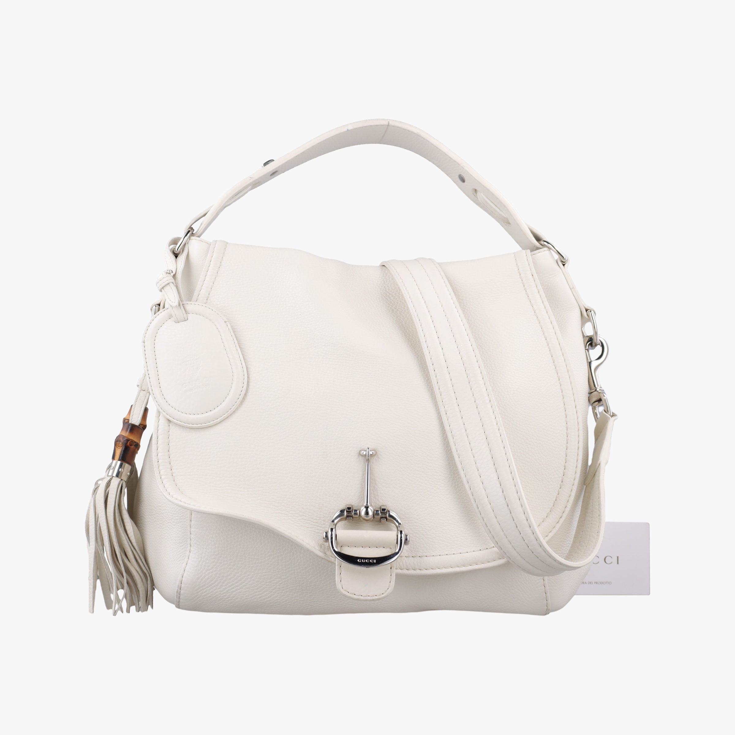 Pre-owned Gucci Guccissima Techno Horsebit White Leather 240236 shoulderbag | stylenewstar
