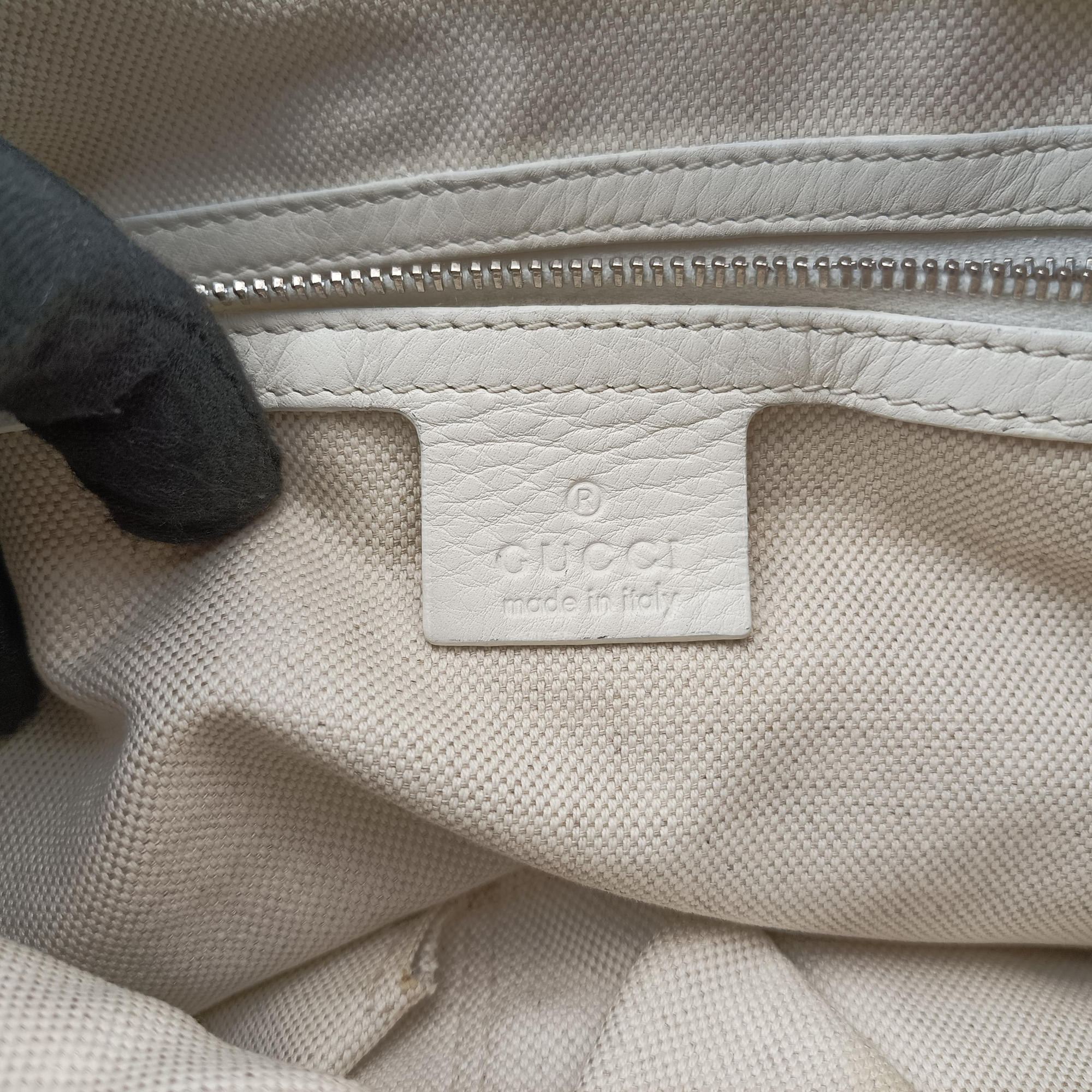 Pre-owned Gucci Guccissima Techno Horsebit White Leather 240236 shoulderbag | stylenewstar