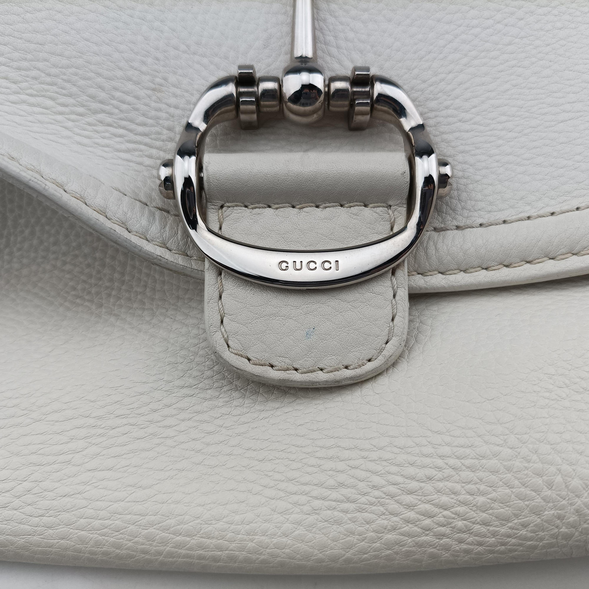 Pre-owned Gucci Guccissima Techno Horsebit White Leather 240236 shoulderbag | stylenewstar