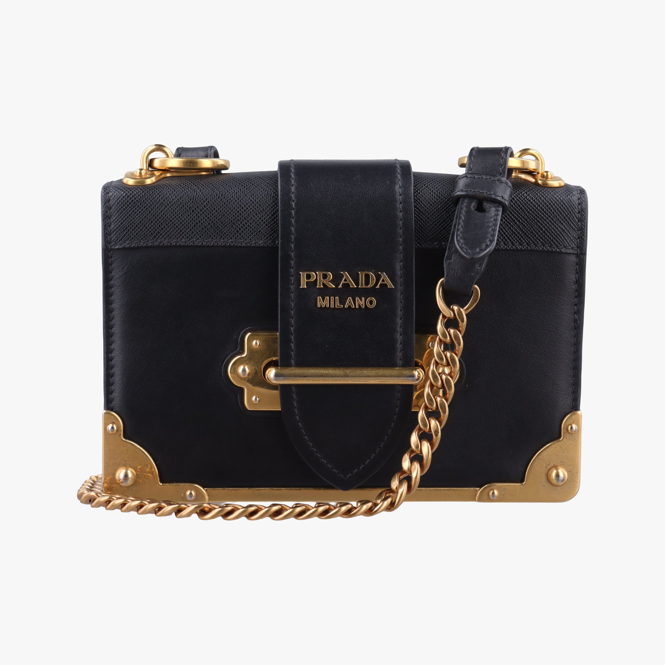Secondhand Prada Cahier Black Leather×SAFFIANO Leather 1BD045 shoulderbag | stylenewstar