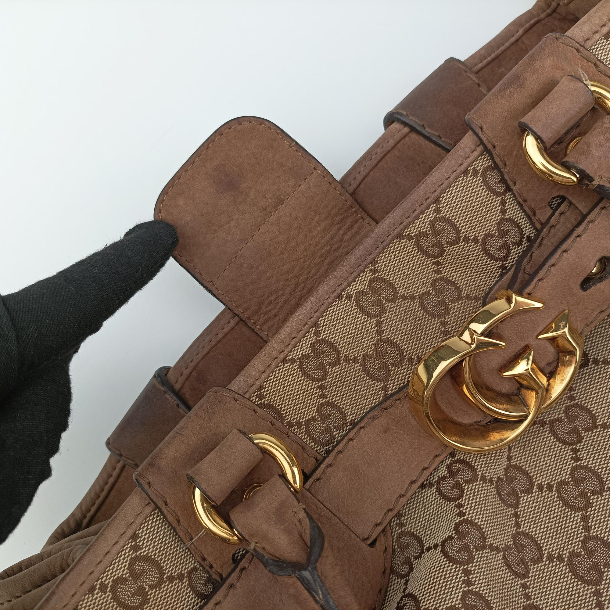 Pre-owned Gucci GG Running Brown GGCanvas×Leather 247183 shoulderbag | stylenewstar