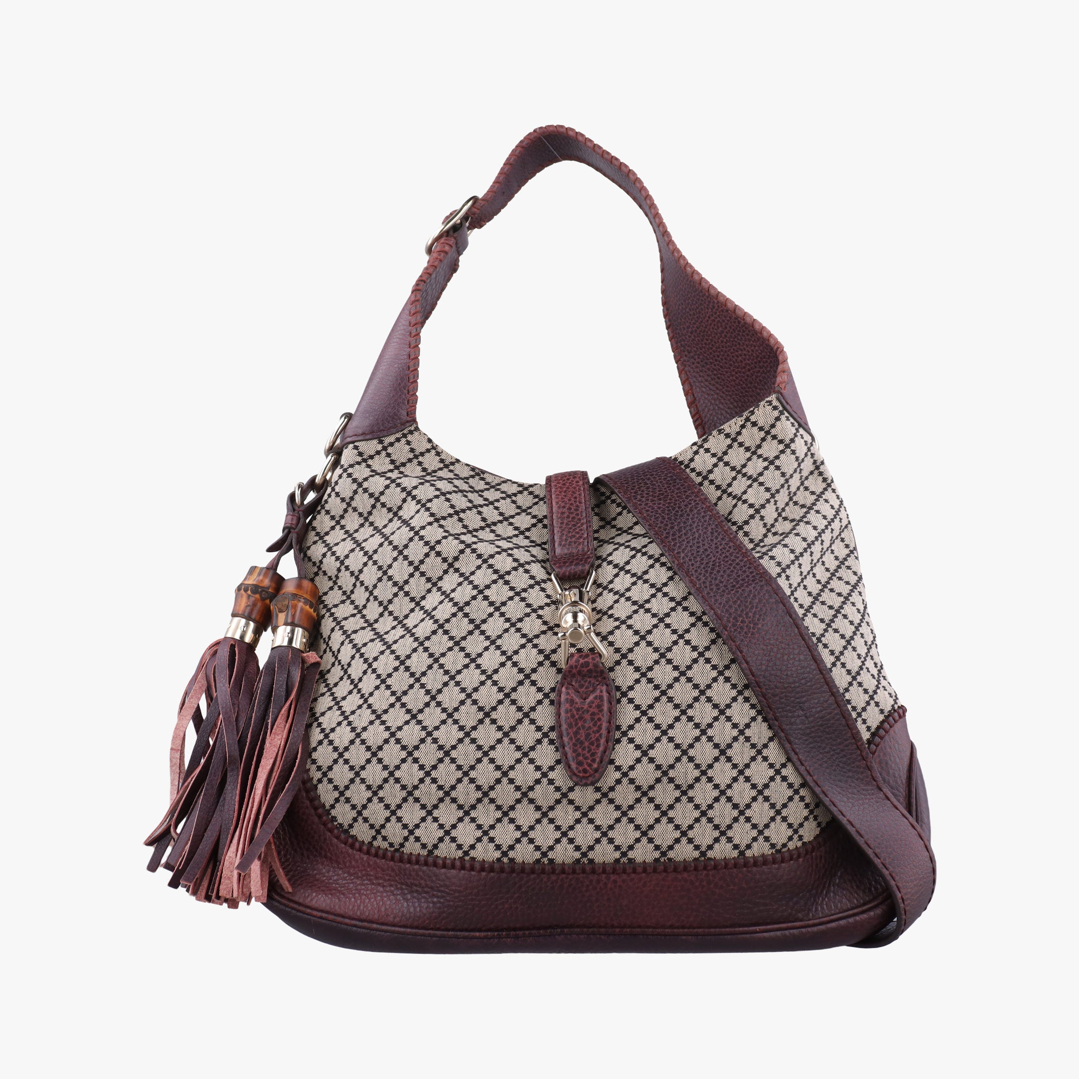 Pre-owned Gucci New Jackie Beige × Bordeaux canvas×leather 246907 shoulderbag | stylenewstar