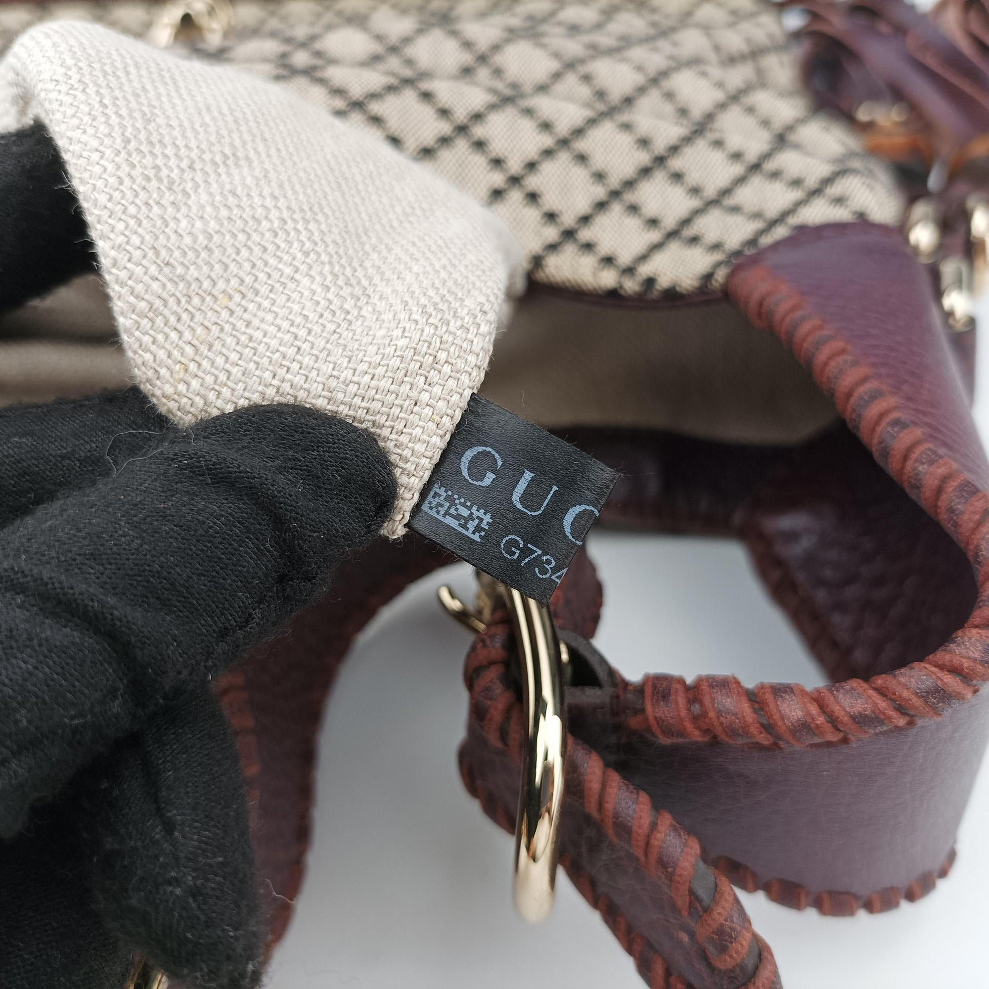 Pre-owned Gucci New Jackie Beige × Bordeaux canvas×leather 246907 shoulderbag | stylenewstar